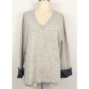 Soft Surroundings Lambswool Cashmere Blend V-Neck Sweater Sheer Cuff PL